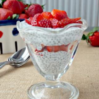 Strawberries-and-Cream-Chia-Pudding-Parfaits layer ripe strawberries with a creamy pudding that is full of antioxidants, Omega-3s, calcium, protein, and fiber with the pleasant texture similar to tapioca.