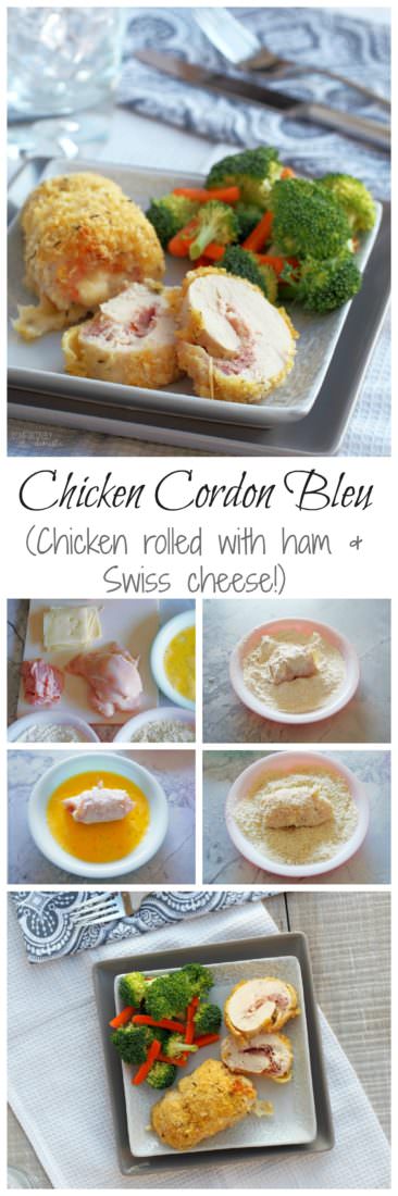 Chicken-Cordon-Bleu is a simple yet elegant weeknight dinner of tender breaded chicken rolled around ham and cheese.