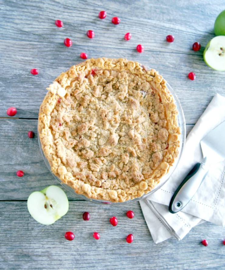 Cranberry-Apple-Crumb-Pie marries sweet apples with tangy fresh cranberries and a crunchy crumble topping for a festive pie that’s full of bright flavor. 