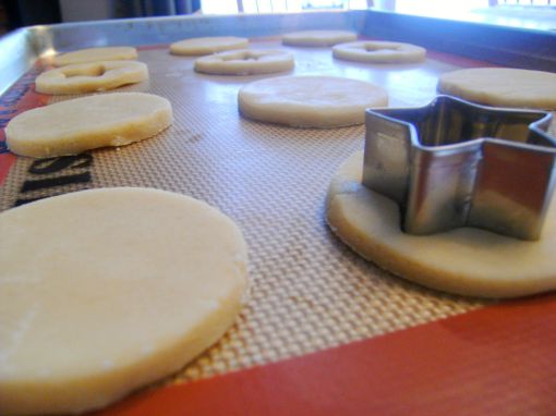 Shortbread Linzer Cookies being cut out