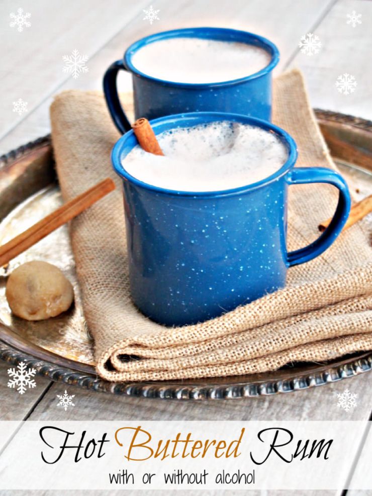 Hot-Buttered-Rum is a delightful holiday cocktail made with sweetened butter, hot frothed milk, warm spices, and a splash of spirits (adults only) or rum extract (for all ages).