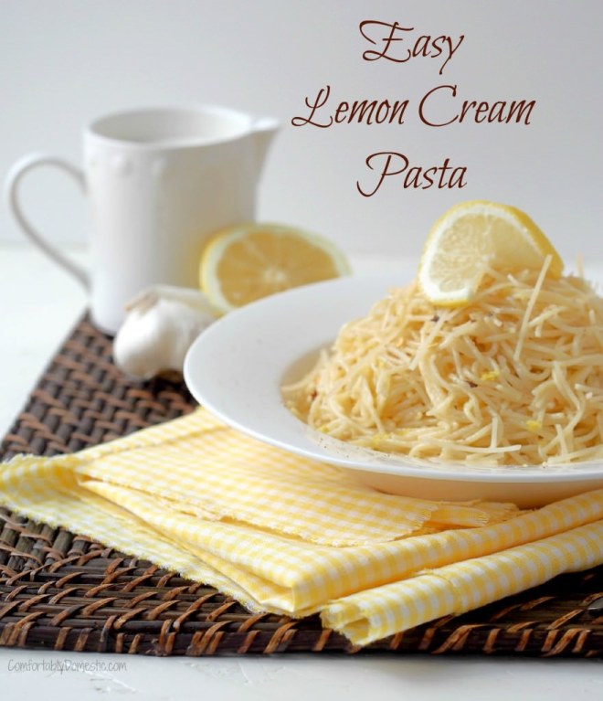 Easy lemon cream pasta is delicate angel hair pasta, bathed in lemony cream sauce. It's simple enough for busy weeknights, but luxurious enough for easy entertaining. | ComfortablyDomestic.com