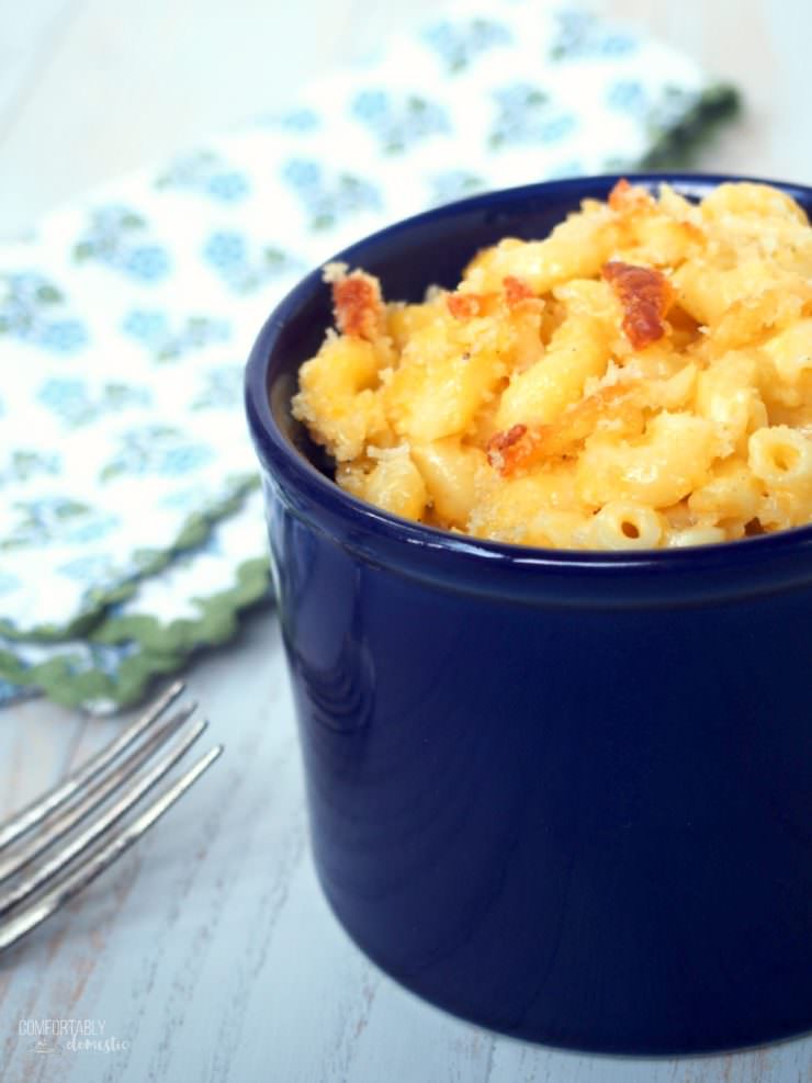 Make-Ahead-Macaroni-and-Cheese is a creamy, comforting macaroni and cheese recipe with a crunchy topping. A family friendly favorite meal that will not only leave everyone satisfied, but also clamoring for more. The recipe is scaled to provide two meals—one for now, and one to freeze for later.