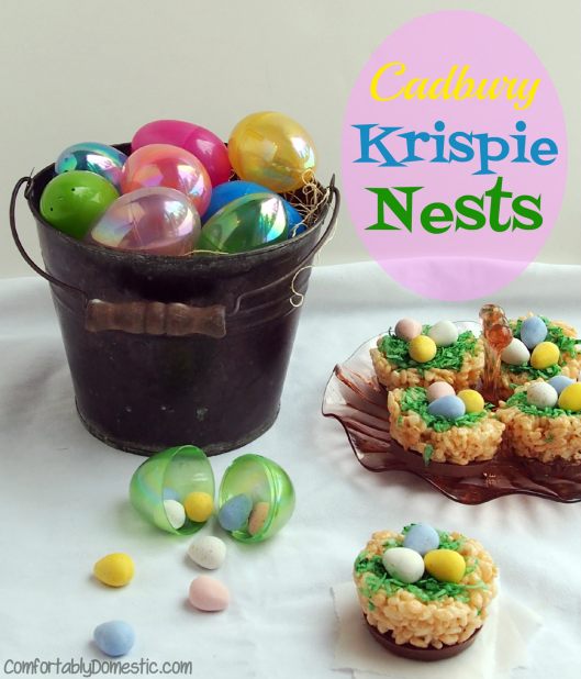 Cadbury Mini Eggs Rice Krispies Treats Birds Nests | ComfortablyDomestic.com | Easter | candy | chocolate | desserts