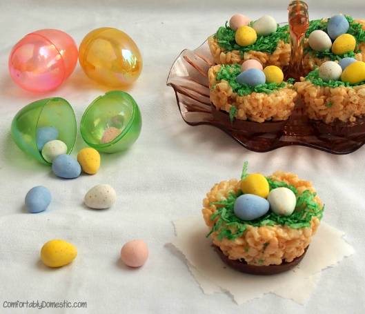 Cadbury Mini Eggs Rice Krispies Treats Birds Nests | ComfortablyDomestic.com | Easter | candy | chocolate | desserts