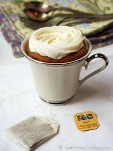 Chamomile Cupcakes with Honey-Citrus Cream Cheese Frosting are delectably spongy little cakes, permeated with the noticeably soothing flavor of chamomile, and graced with just enough sweet honey-citrus cream cheese frosting to bring balance back into a week that has gone awry. | ComfortablyDomestic.com