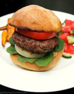 Feta Cheese Stuffed Lamb Burgers with Grilled Sweet Onions | ComfortablyDomestic.com