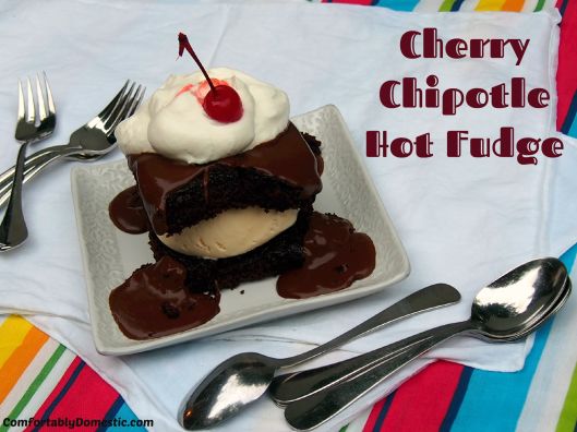 Cherry chipotle hot fudge has spiced chocolate flavor with sweet cherry undertones. It makes even the most ordinary of desserts spectacular. | ComfortablyDomestic.com