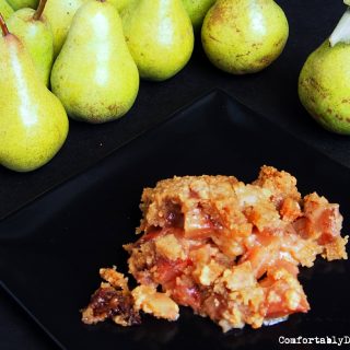 Overnight Pear Cobbler is a slow cooker recipe loaded with the tastes of fall! Recipe on ComfortablyDomestic.com