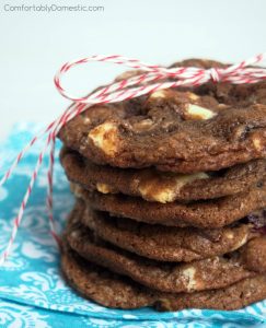 Double Chocolate Cranberry Cookies | ComfortablyDomestic.com are crisp yet chewy, rich and chocolaty cookies with tangy dried cranberries and smooth white chocolate chunks.