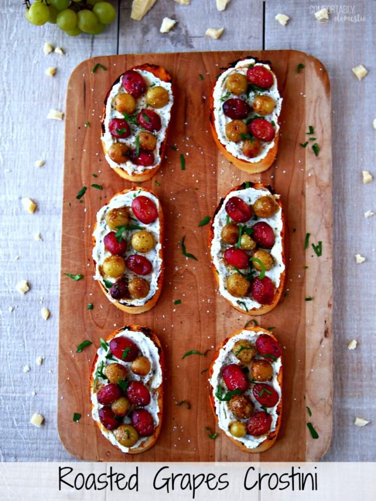 Roasted-Grapes-Crostini caramelizes sweet grapes with a light balsamic dressing before nestling them on a savory bed of ricotta and crisp, buttery toast. This is one appetizer to remember! 