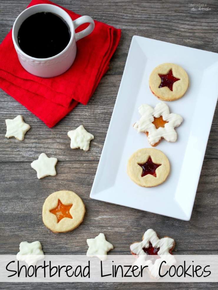 Shortbread-Linzer-Cookies are rich buttery shortbread cookies with a thin layer of preserves sandwiched between them to look like linzer cookies. They're as beautiful as they are delicious!