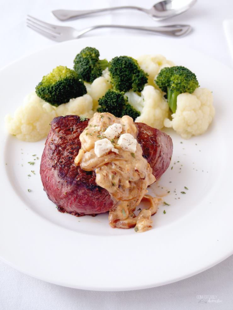 Sirloin-Steaks-with-Creamy-Onion-Sauce pairs cast iron seared, succulent beef sirloin with a rich onion cream sauce to bring an easy, elegant dinner to the table in about 20 minutes!