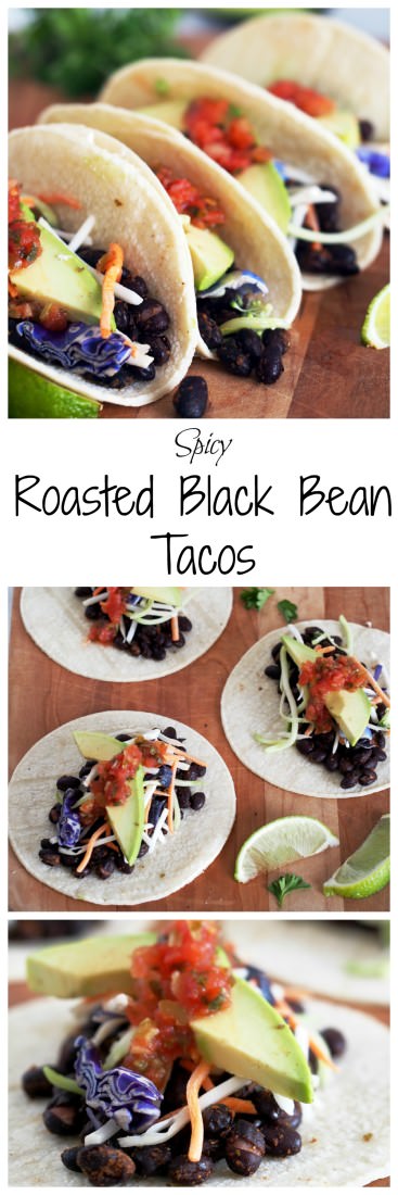 Spicy-Roasted-Black-Bean-Tacos is an easy vegetarian meal made with seasoned black beans, oven roasted to enhance the depth of the spices and compliment the satisfying fresh flavors. These tacos are anything but bland or ordinary!